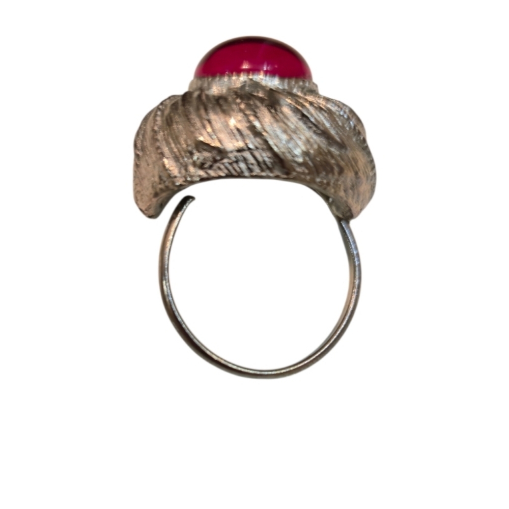 Vintage Modernist Ruby Red Glass Brutalist Statement Ring Adjustable - Picture 4 of 6